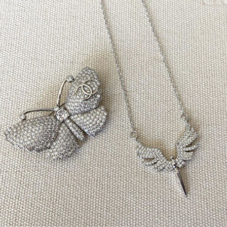 Mikail Meleği Taşlı Çelik Kolye Broş Set