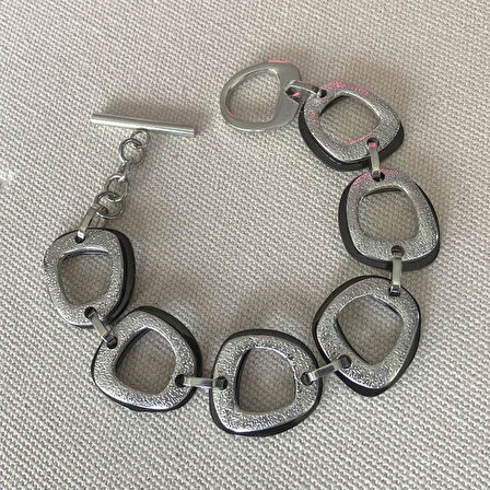 Creo Siyah Halkalı Çelik Bileklik