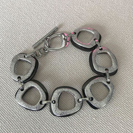 Creo Siyah Halkalı Çelik Bileklik