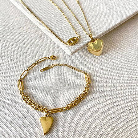 Kalp Açılır Bileklik 3'lü Çelik Set