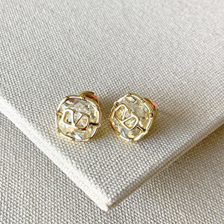 Taşlı Gold Halka Çelik Küpe Kombin 