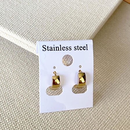 Taşlı Gold Halka Çelik Küpe Kombin 