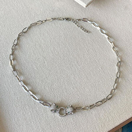 Kaplan Taşlı Trend İkili Çelik Kolye 