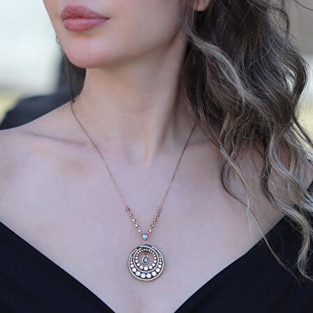 Elmas Montür Rose Gold Gümüş Kolye