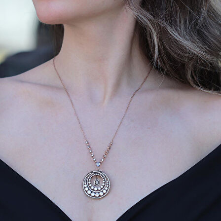 Elmas Montür Rose Gold Gümüş Kolye