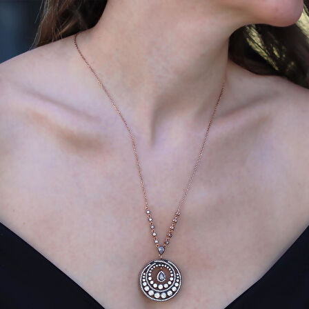 Elmas Montür Rose Gold Gümüş Kolye