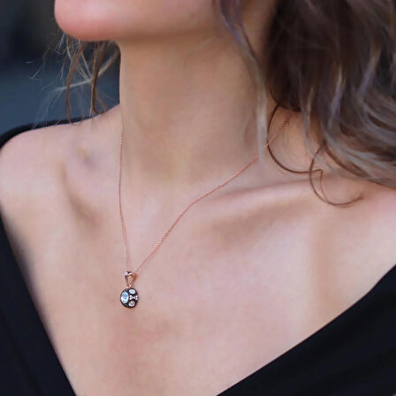 Elmas Montür Modeli Taşlı Rose Gold Gümüş Kolye