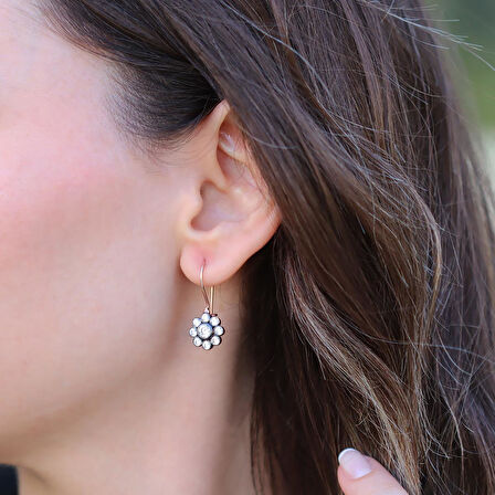 Çiçek Elmas Montür Rose Gold Gümüş Küpe