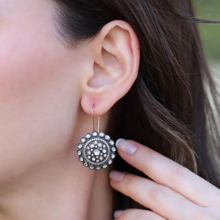 Elmas Montür Modeli Rose Gold Gümüş Küpe