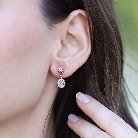 Damla Mini Elmas Montür Rose Gold Gümüş Küpe