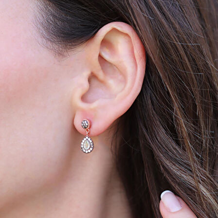 Damla Mini Elmas Montür Rose Gold Gümüş Küpe