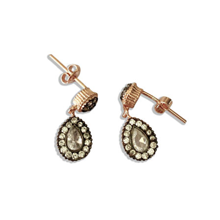 Damla Mini Elmas Montür Rose Gold Gümüş Küpe