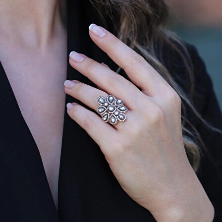 Elmas Montür Modeli Rose Gold Gümüş Yüzük