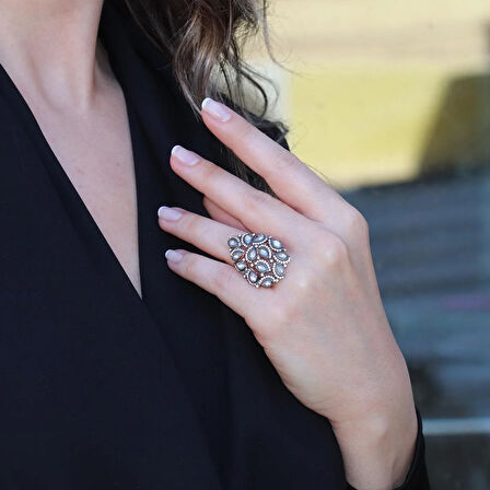 Damla Elmas Montür Modeli Rose Gold Gümüş Yüzük