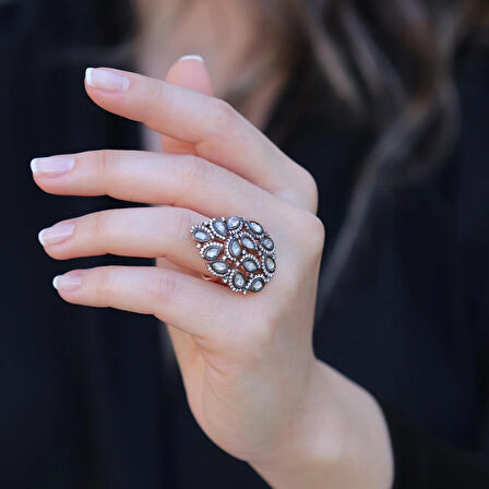 Damla Elmas Montür Modeli Rose Gold Gümüş Yüzük