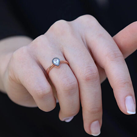 Mini Damla Elmas Montür Rose Gold Gümüş Yüzük