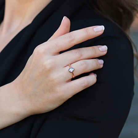 Mini Damla Elmas Montür Rose Gold Gümüş Yüzük