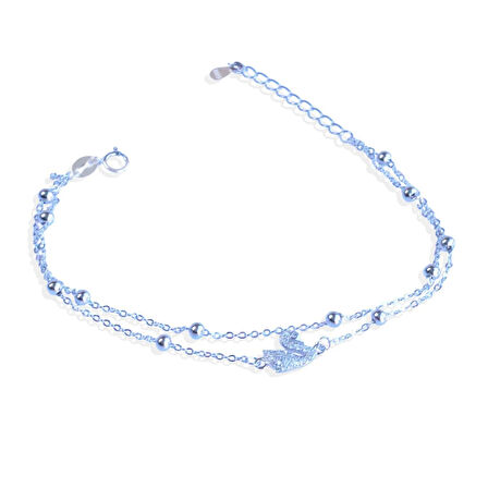 Kuğu Çift Zincirli Trend Gümüş Bileklik