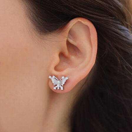 Kelebek Taşlı Gümüş Küpe