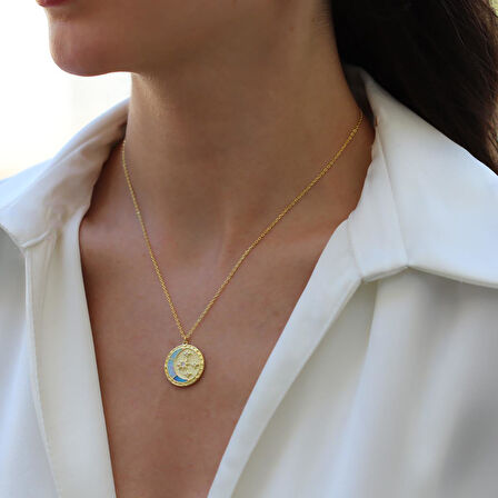 Ay Yıldızlı Opal Gold Gümüş Kolye