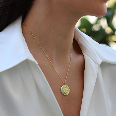 Ay Yıldızlı Opal Gold Gümüş Kolye