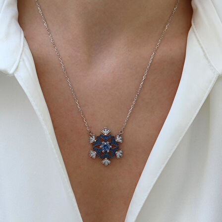 Kar Tanesi Lacivert Taşlı Gümüş Kolye