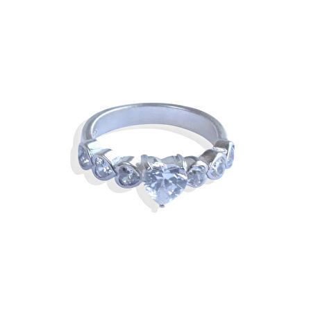 Kalp Zirkon Taşlı Gümüş Yüzük