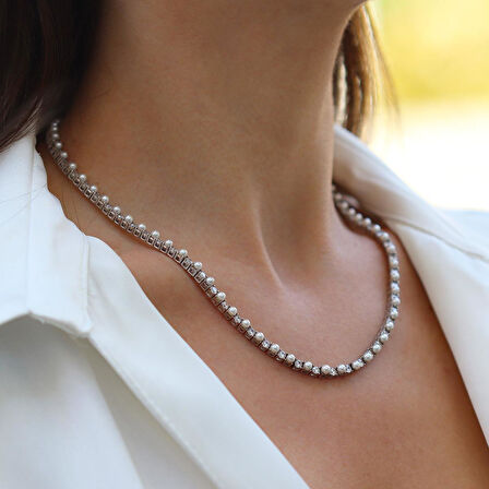 İncili Su Yolu Gümüş Kolye