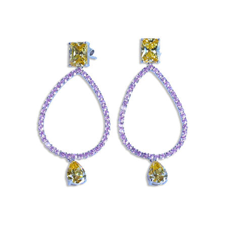 Sitrin Taşlı Damla Gümüş Küpe