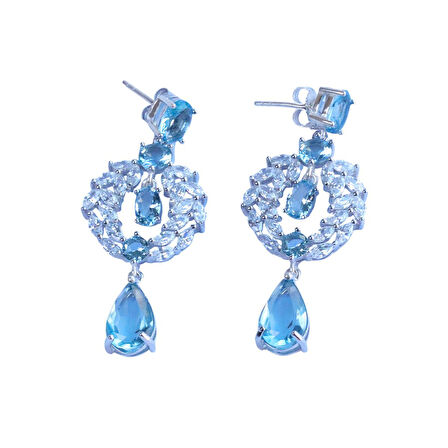 Aquamarine Taşlı Başak Modeli Gümüş Küpe