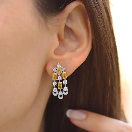 Sitrin Icecut Taşlı Gümüş Küpe