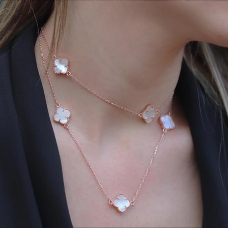 İkonik Alhambra Sedef Taşlı Rose Gold Kaplama Gümüş Kolye