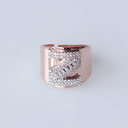 Z Harfi Baget Taşlı Rose Gold Kaplama Gümüş Yüzük