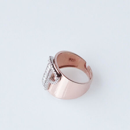 P Harfi Baget Taşlı Rose Gold Kaplama Gümüş Yüzük