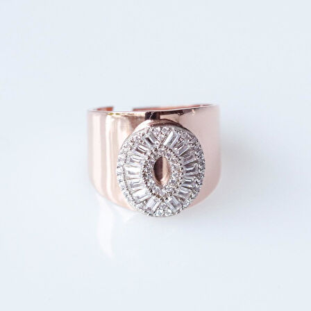 O Harfi Baget Taşlı Rose Gold Kaplama Gümüş Yüzük