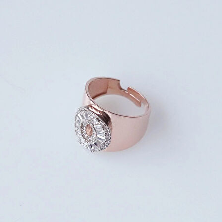 O Harfi Baget Taşlı Rose Gold Kaplama Gümüş Yüzük