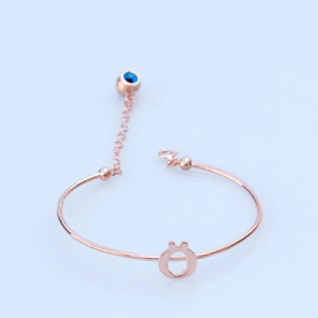 Rose Gold Kaplama Nazar Boncuklu Ö Harfi Gümüş Bileklik