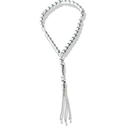 Üç Püsküllü Mini Taneli Gümüş Tesbih