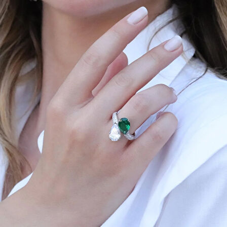 Zümrüt Taşlı Serpent Gümüş Yüzük