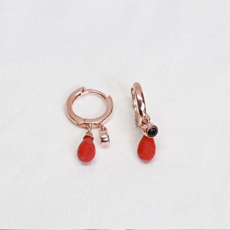 Doğal Mercan Taşlı Rose Gold Kaplama Gümüş Küpe