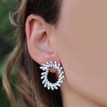 Baget Taşlı Gümüş küpe