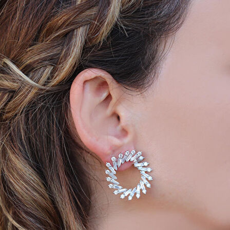 Baget Taşlı Gümüş küpe