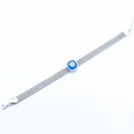 Opal Taşlı Hasır Gümüş Bileklik