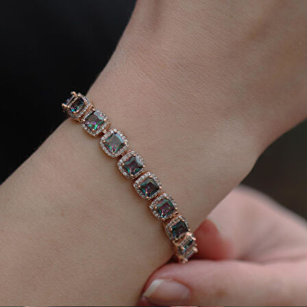 Mistik Topaz Taşlı Rose Gold Kaplama Su Yolu Bileklik