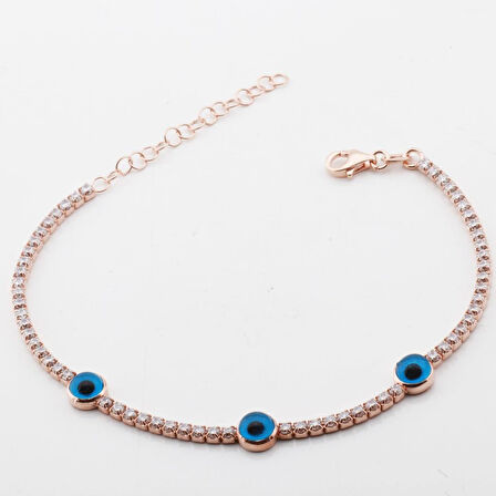 Göz Figürlü Zirkon Taşlı Rose Gold Kaplama Su Yolu Bileklik