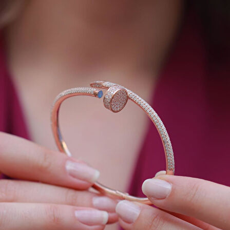 Crtr Çivi Model Zirkon Taşlı Rose Gold Kaplama Gümüş Bileklik