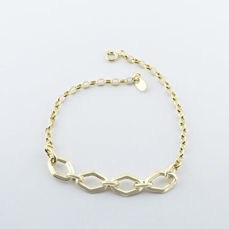 Mozaik Halkalı Gold Kaplama Gümüş Hallow Bileklik