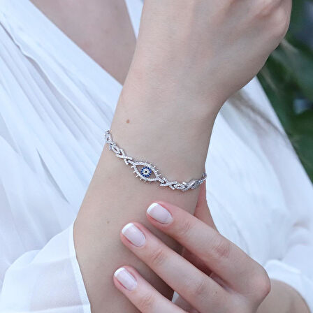 Gurmet Zincirli Göz Modeli Gümüş Bilelik