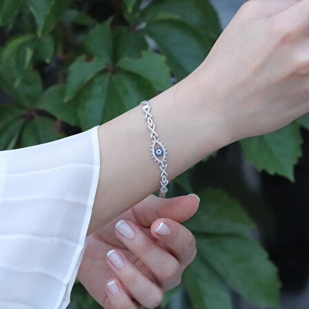 Gurmet Zincirli Göz Modeli Gümüş Bilelik