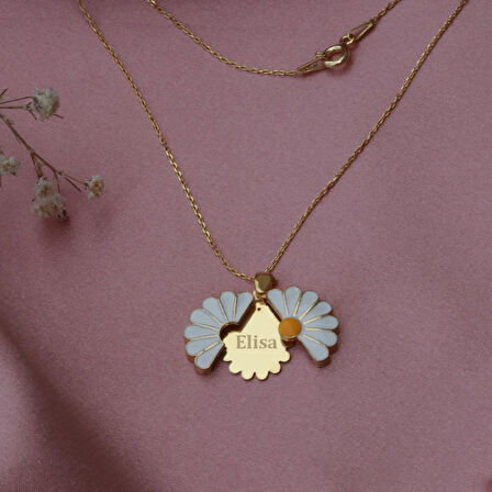 Kişiye Özel Papatya İsim Yazılabilir Gold Kaplama Gümüş Kolye